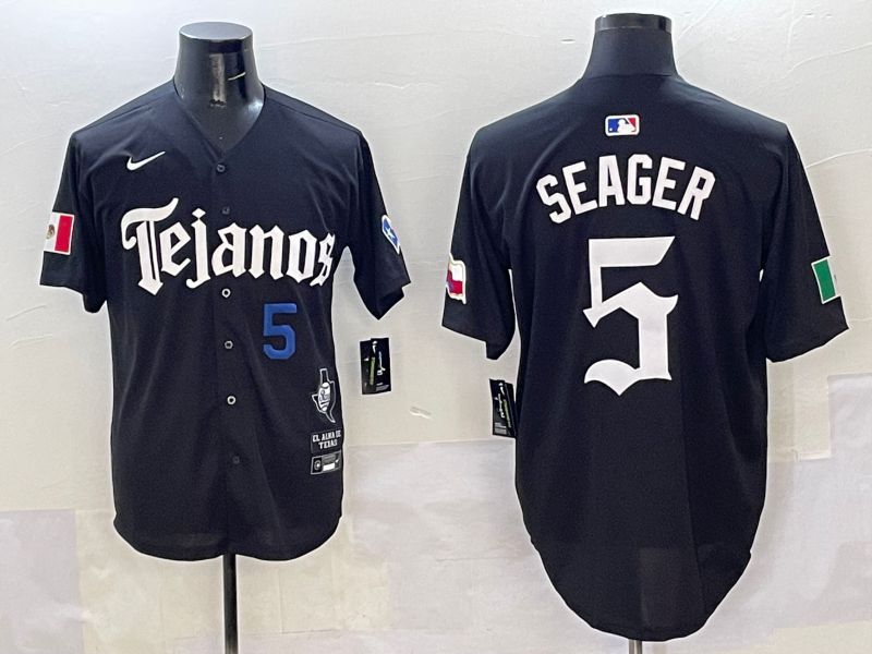 Men Texas Rangers 5 Seager Black Five generations Joint Name 2025 Nike MLB Jersey style 4